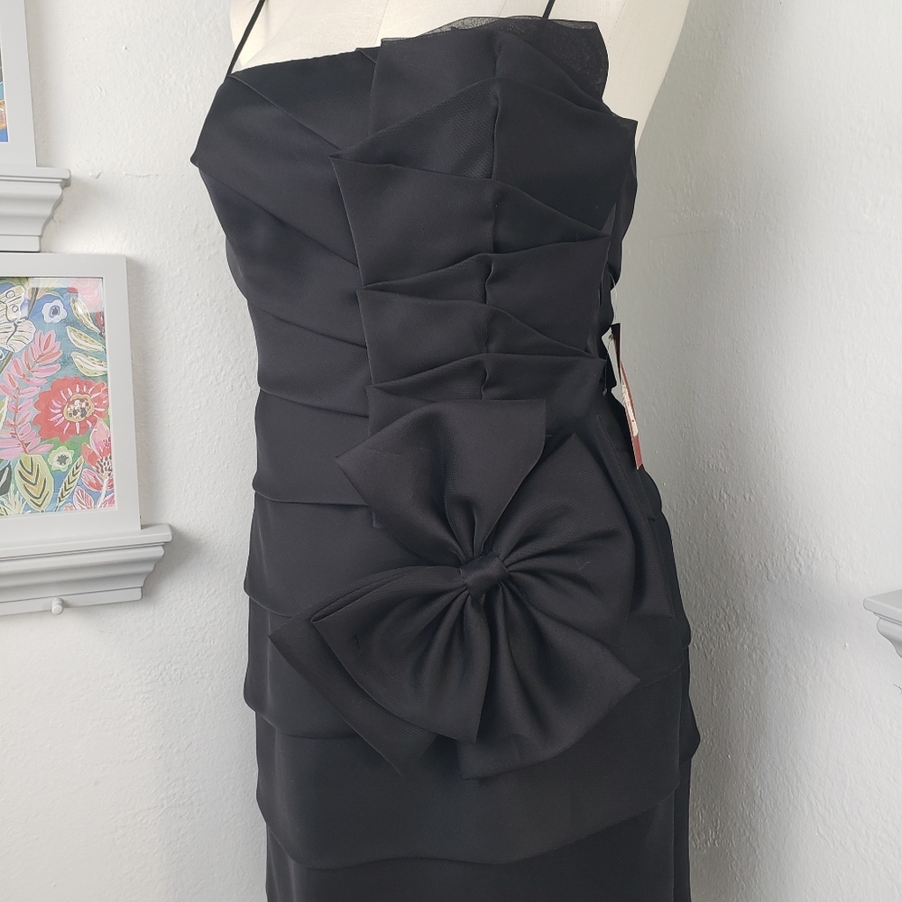 JS Collections Black Satin w/ HUGE Bow - Vintage Reto Whimsy Goth Diva NEW 12